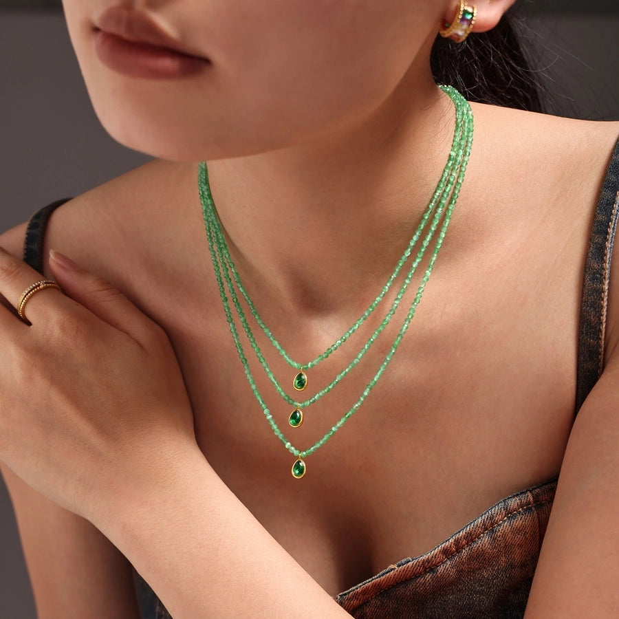 Jewelry Elegant Water Droplets 304 Stainless Steel Opal 18K Gold Plated Beaded Plating Inlay Pendant Necklace