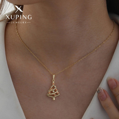 Copper 18K Gold Plated Christmas Tree Pendant Necklace