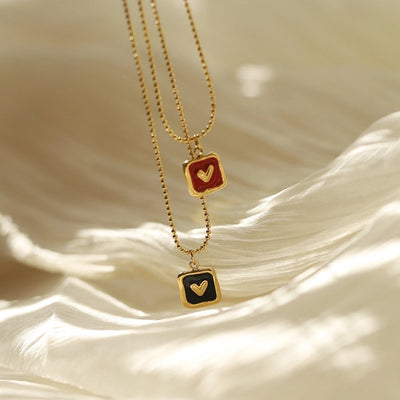 Jewelry IG Style Square Heart Shape 304 Stainless Steel 18K Gold Plated Enamel Pendant Necklace