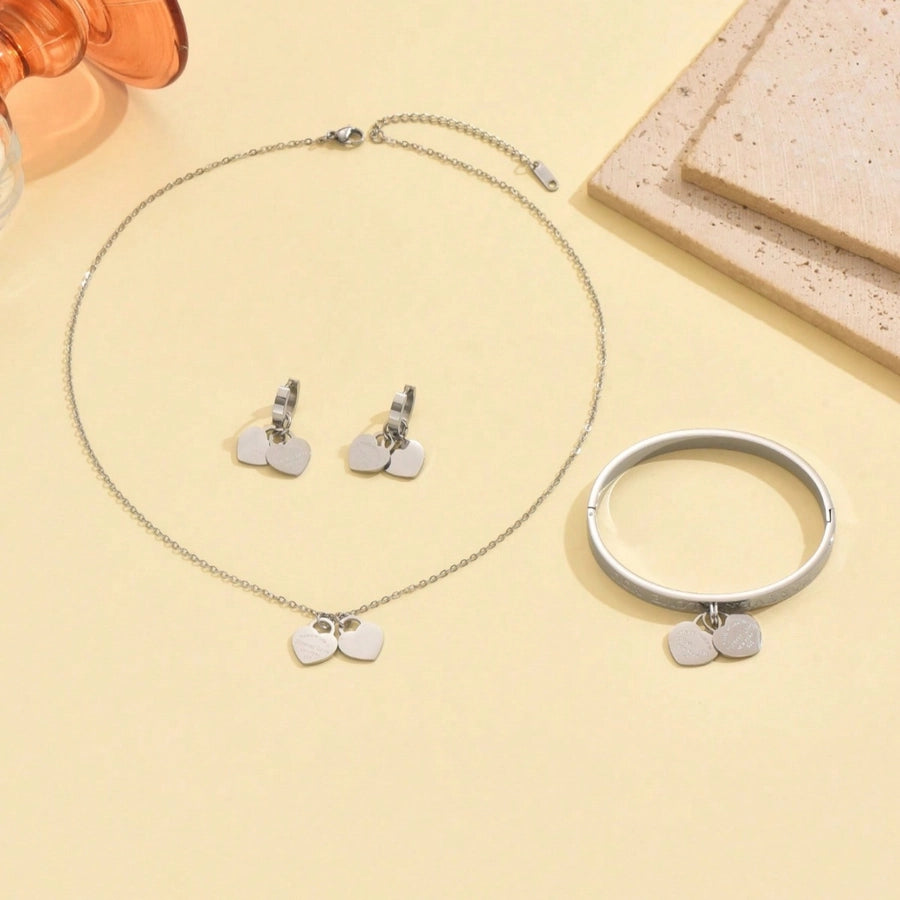 Jewelry Elegant Lady Geometric 304 Stainless Steel Earrings Necklace Jewelry Set