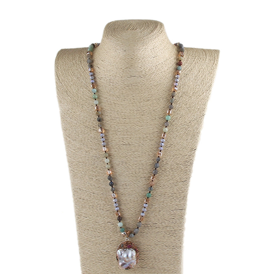 Vintage Style Simple Style Geometric natural stone Beaded Chain Pendant Necklace In Bulk