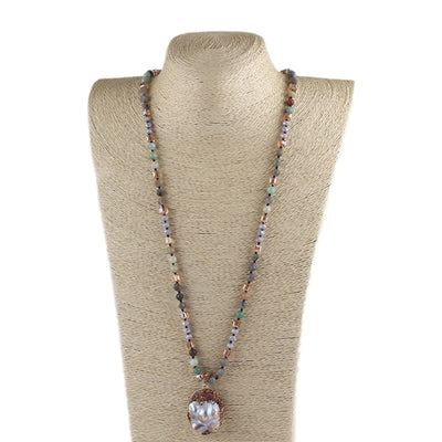 Vintage Style Simple Style Geometric natural stone Beaded Chain Pendant Necklace In Bulk