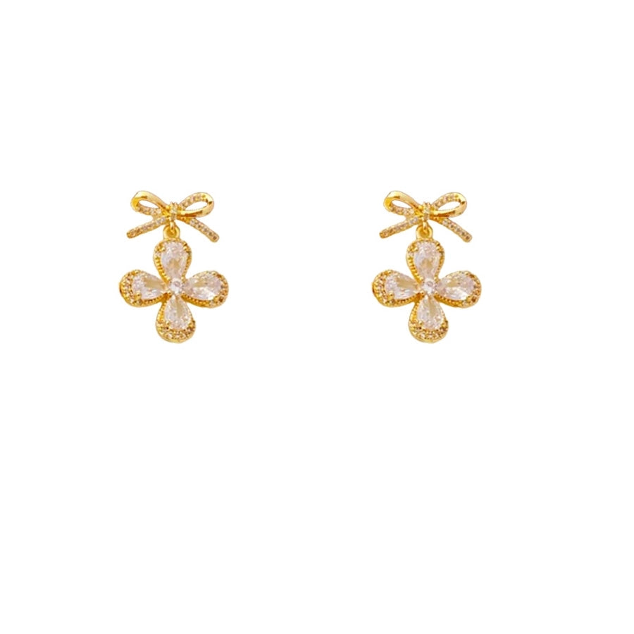 1 Pair Casual Simple Style Streetwear Bow Knot Plating Copper Zircon Drop Earrings