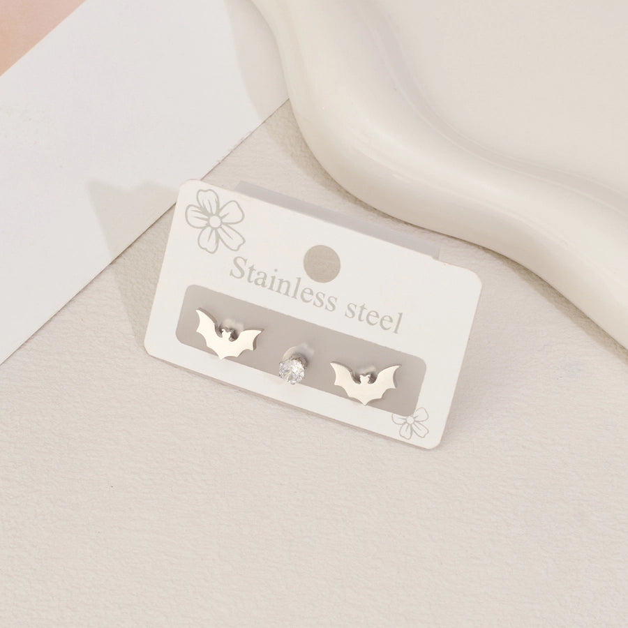 1 Set Halloween Cute Sweet Animal Cat Bat Polishing Inlay 304 Stainless Steel Zircon 18K Gold Plated Ear Studs