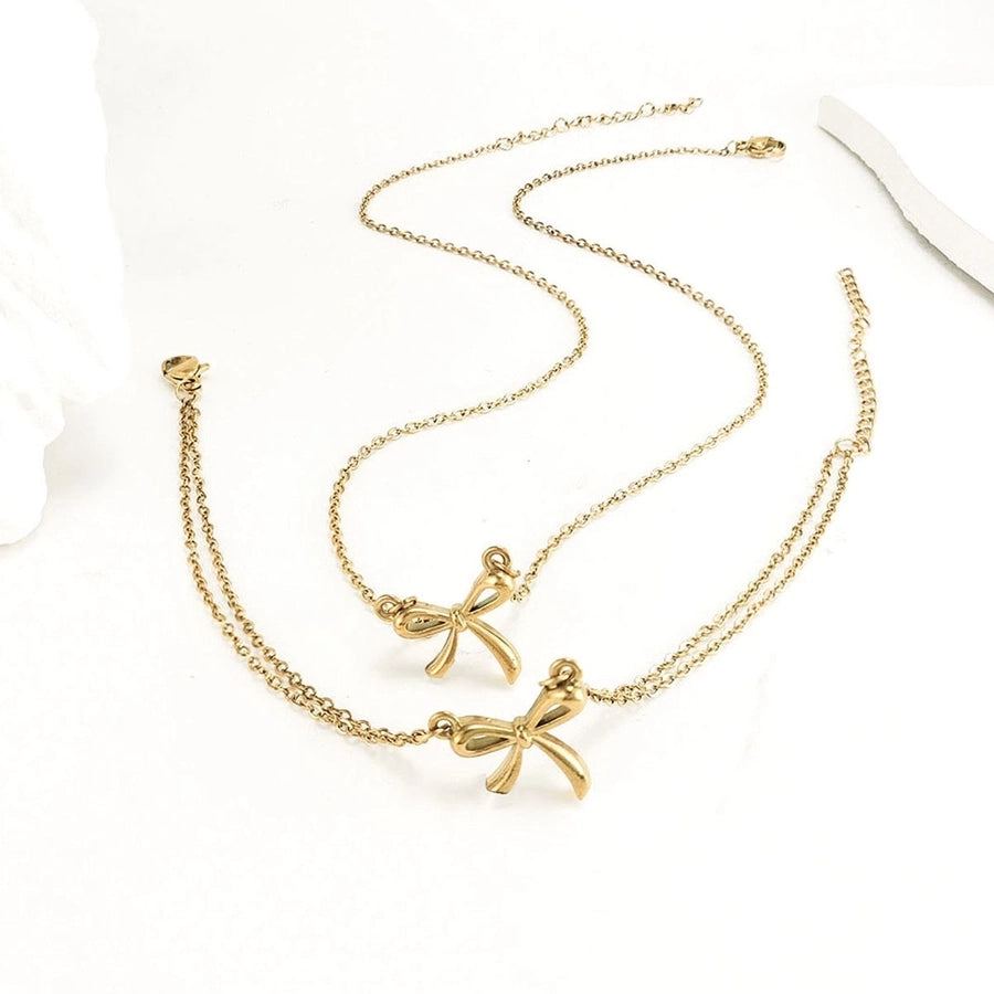 Jewelry Streetwear Bow Knot 304 Stainless Steel Plating Bracelets Anklet Necklace