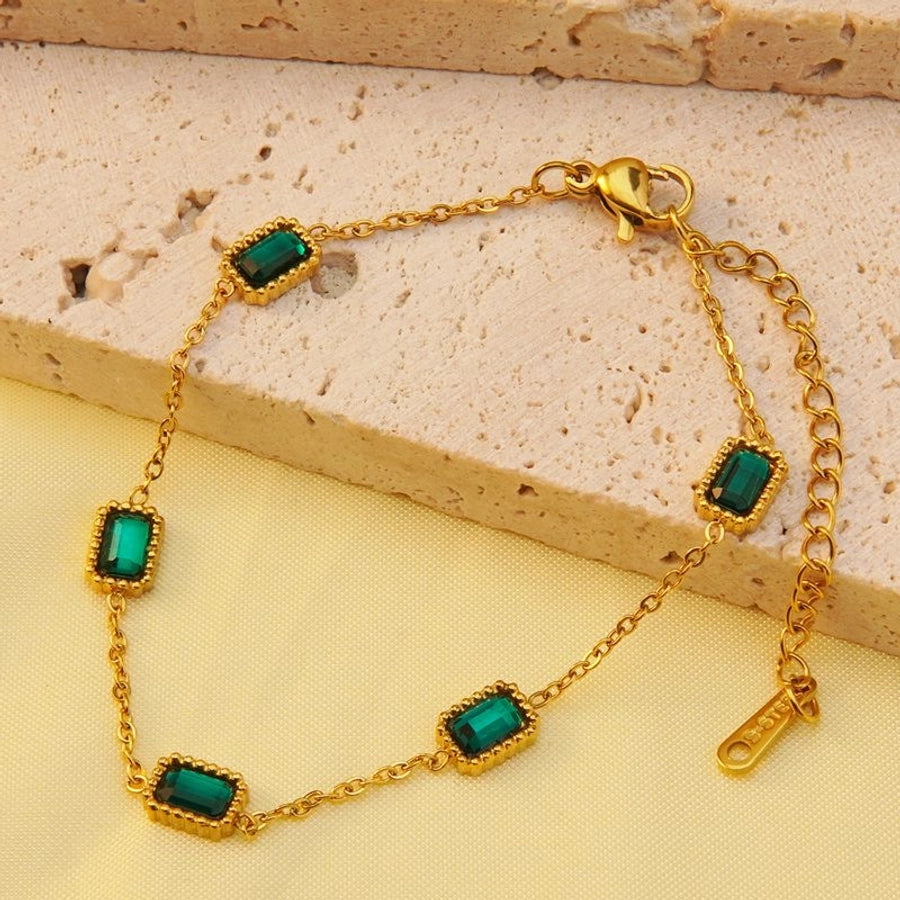 Jewelry Elegant Classic Style Geometric Quadrilateral Square 304 Stainless Steel Artificial Rhinestones 18K Gold Plated Plating Inlay Bracelets Necklace Jewelry Set