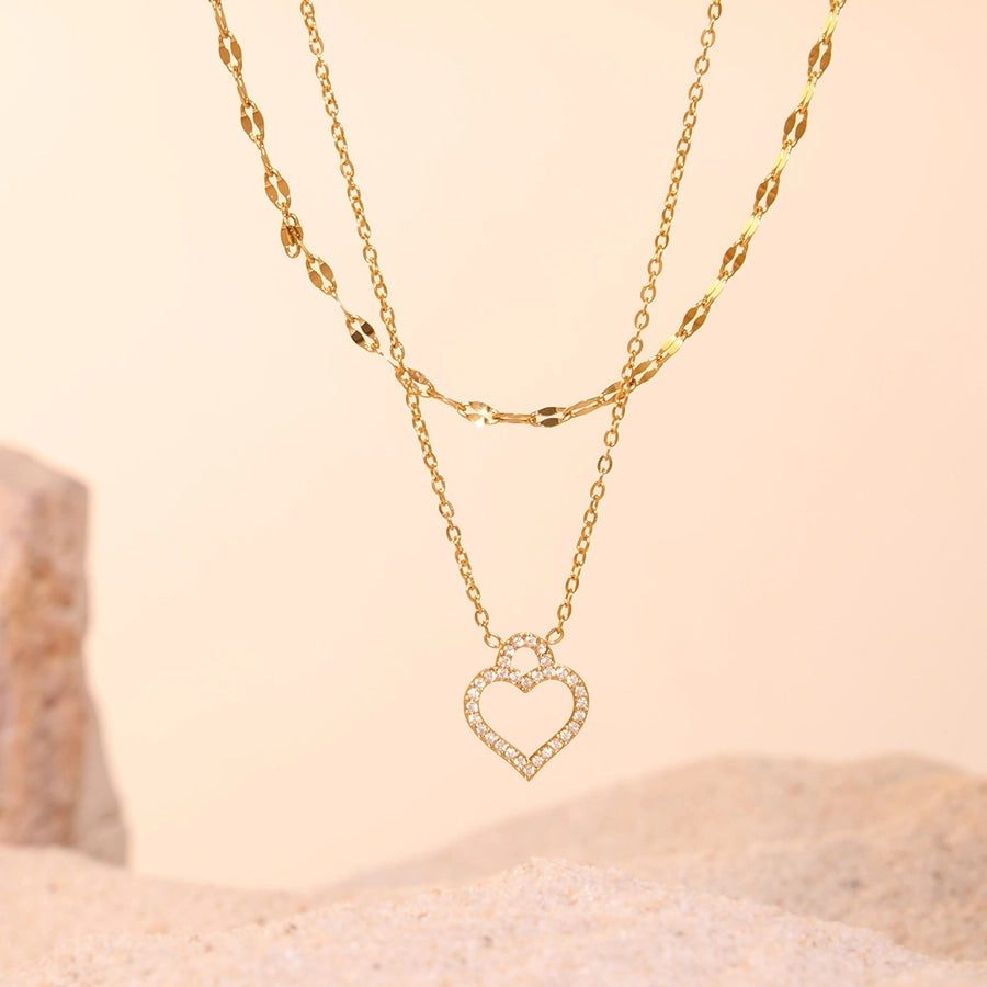 Jewelry Elegant Luxurious Vacation Heart Shape Titanium Steel 18K Gold Plated Plating Jewelry Set