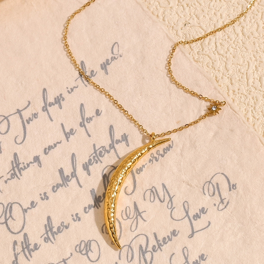 Jewelry Retro Star Moon 304 Stainless Steel Rhinestones 18K Gold Plated Plating Inlay Pendant Necklace