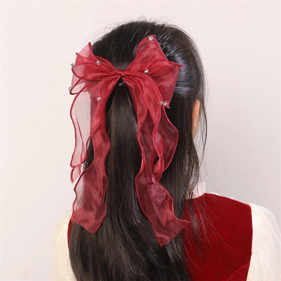 women's sweet solid color bow knot cloth hair clip