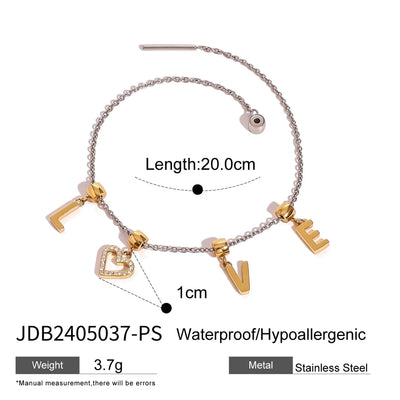 Princess Wedding Artistic Letter 304 Stainless Steel Artificial Rhinestones Bracelets In Bulk