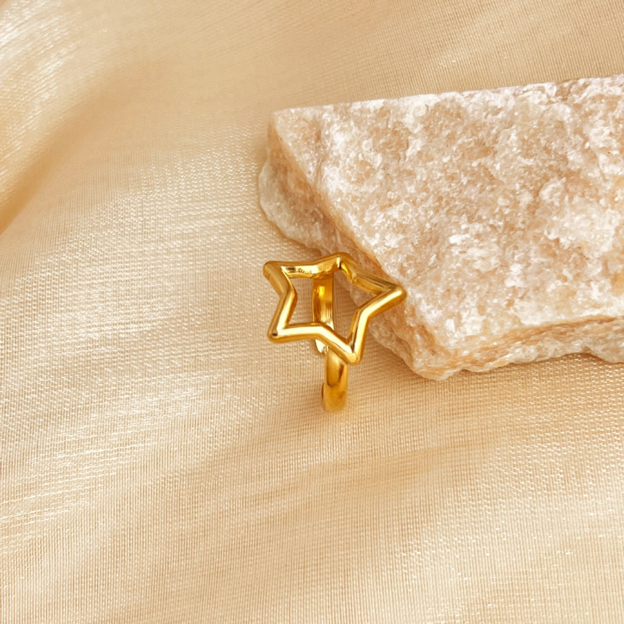 Jewelry Casual Retro Simple Style Pentagram 201 Stainless Steel 18K Gold Plated Plating Adjustable Ring