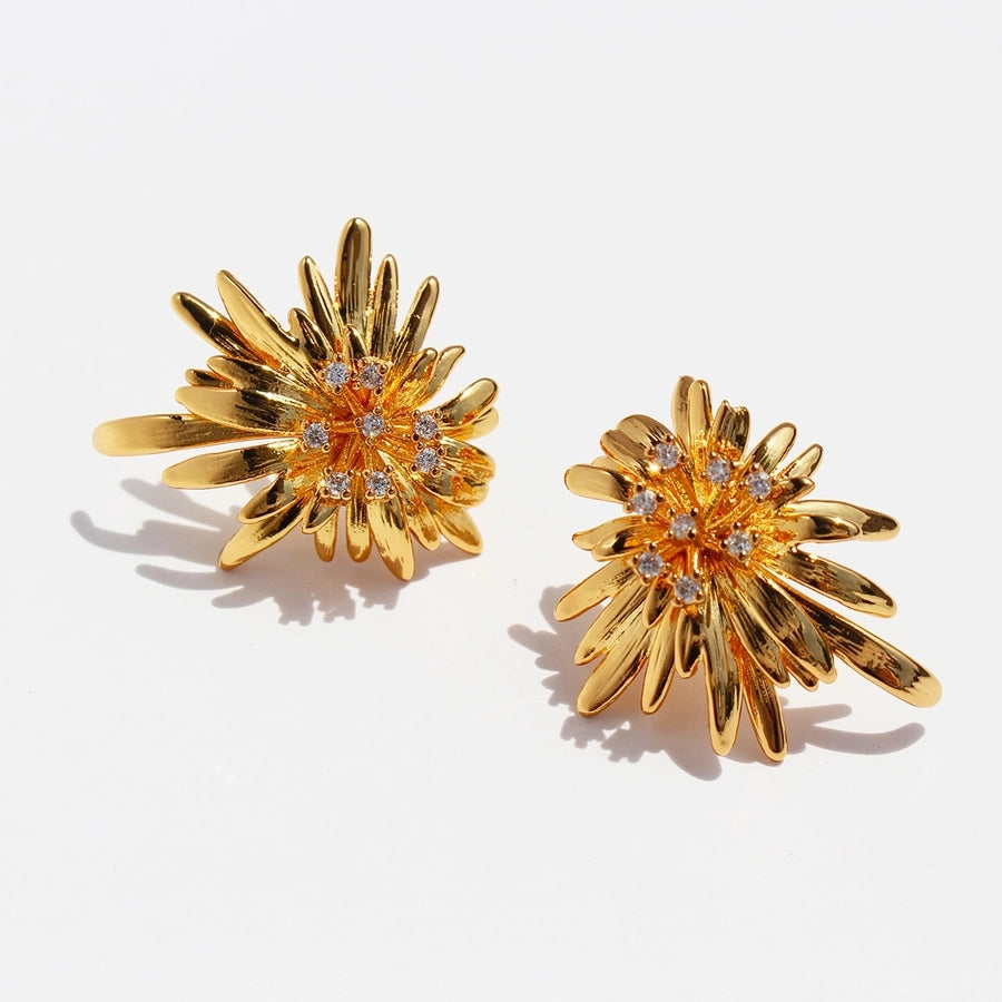 1 Pair Elegant Cute Luxurious Solid Color Inlay Brass Rhinestones 24K Gold Plated Ear Studs