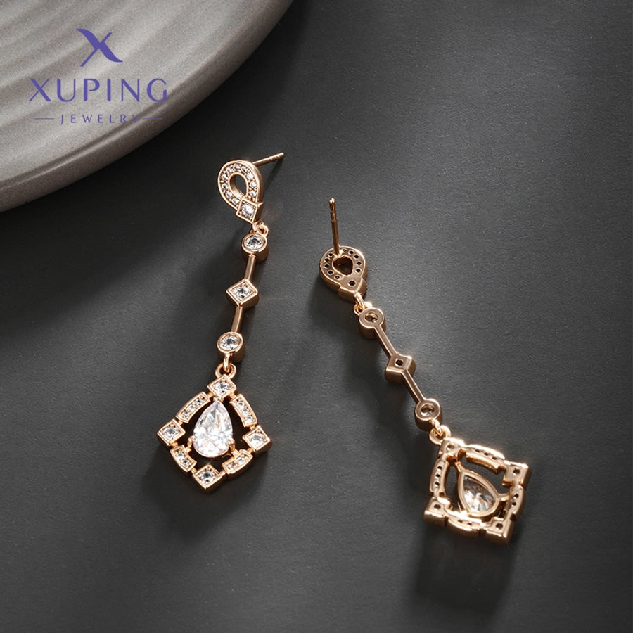 1 Pair Elegant Luxurious XUPING Geometric Inlay Copper Artificial Gemstones 18K Gold Plated Drop Earrings