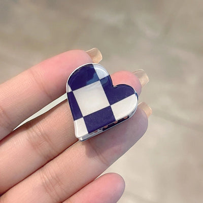 fashion heart checkerboard forehead mini grab clip side hairpin