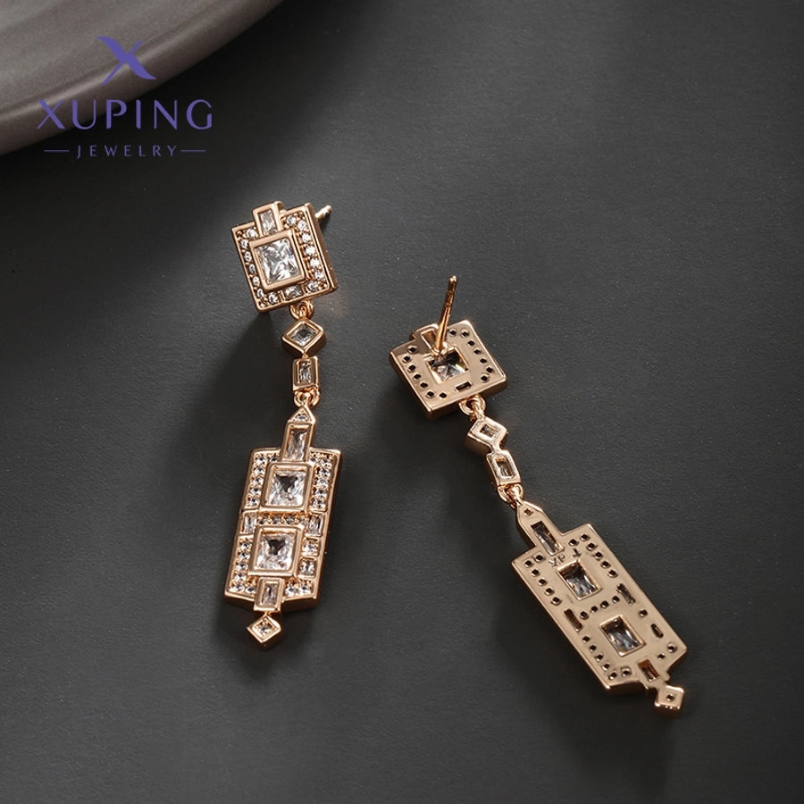 1 Pair Elegant Luxurious XUPING Geometric Plating Copper Artificial Gemstones 18K Gold Plated Drop Earrings