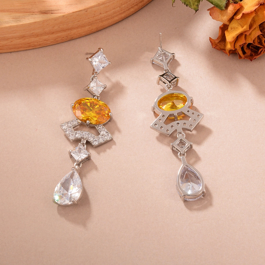 1 Pair Elegant Classic Style Streetwear Water Droplets Copper Zircon Palladium White K Drop Earrings