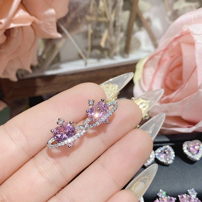 1 Pair Elegant Star Heart Shape Inlay Copper Artificial Gemstones Ear Studs