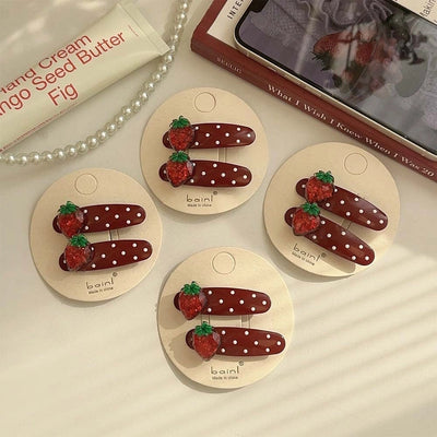 Sweet Women's Polka Dots Strawberry Alloy Inlay Rhinestones Hair Clip