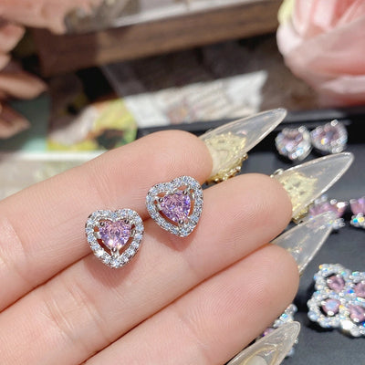 1 Pair Elegant Star Heart Shape Inlay Copper Artificial Gemstones Ear Studs