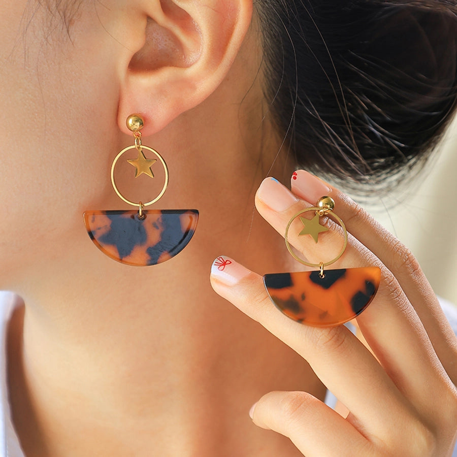 1 Pair Preppy Style Vacation Streetwear Geometric Plating Hollow Out 304 Stainless Steel Arylic 14K Gold Plated Drop Earrings