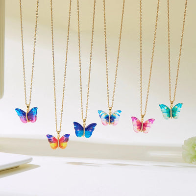 Jewelry Elegant Cute Classic Style Butterfly 201 Stainless Steel Resin Copper Zircon Inlay Pendant Necklace