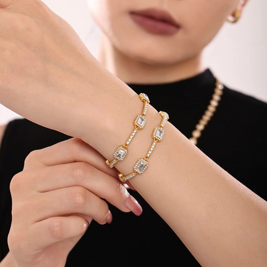 Luxurious Vacation Shiny Square 304 Stainless Steel 18K Gold Plated Zircon  Bracelets In Bulk