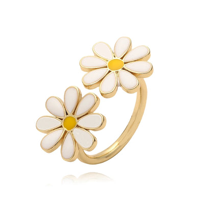 Jewelry Elegant Sweet Flower Copper Copper 18K Gold Plated Enamel Plating Open Rings