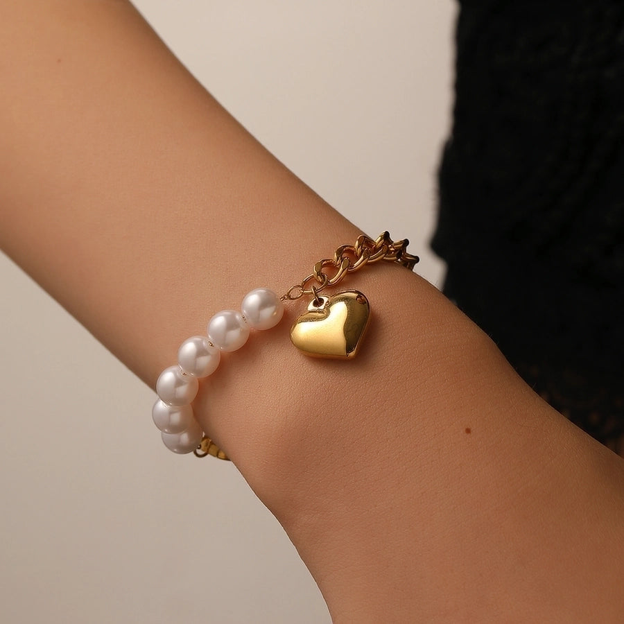 Elegant Heart Shape Titanium Steel 18K Gold Plated Beaded Chain Cuban Link Chain Curb Chain Paperclip Chain Bracelets In Bulk