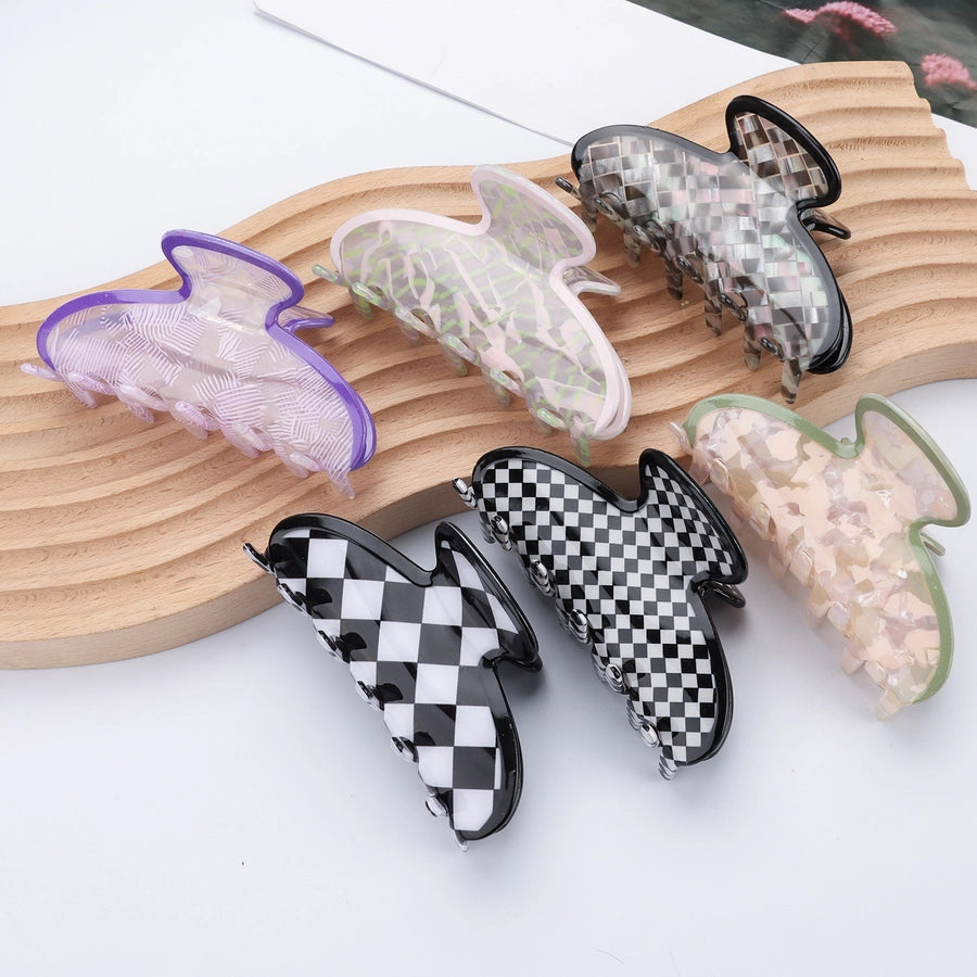simple style checkered acetic acid sheets hair claws 1 piece