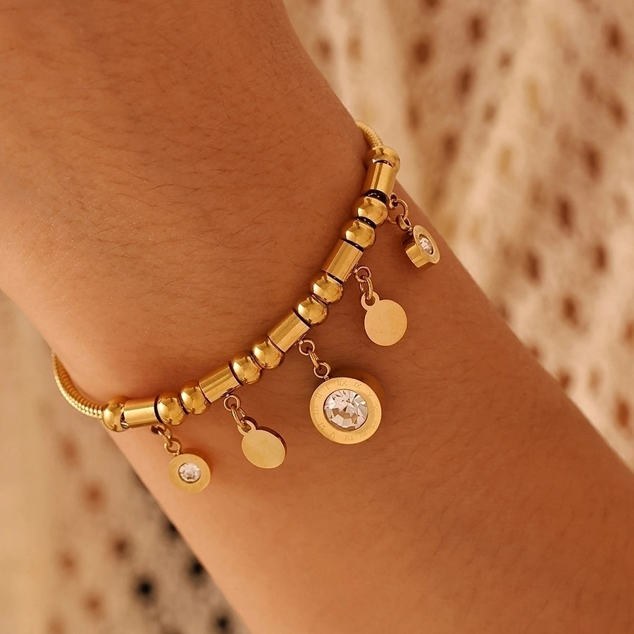 Jewelry Elegant Roman Numeral 304 Stainless Steel Zircon 18K Gold Plated Plating Bracelets Necklace