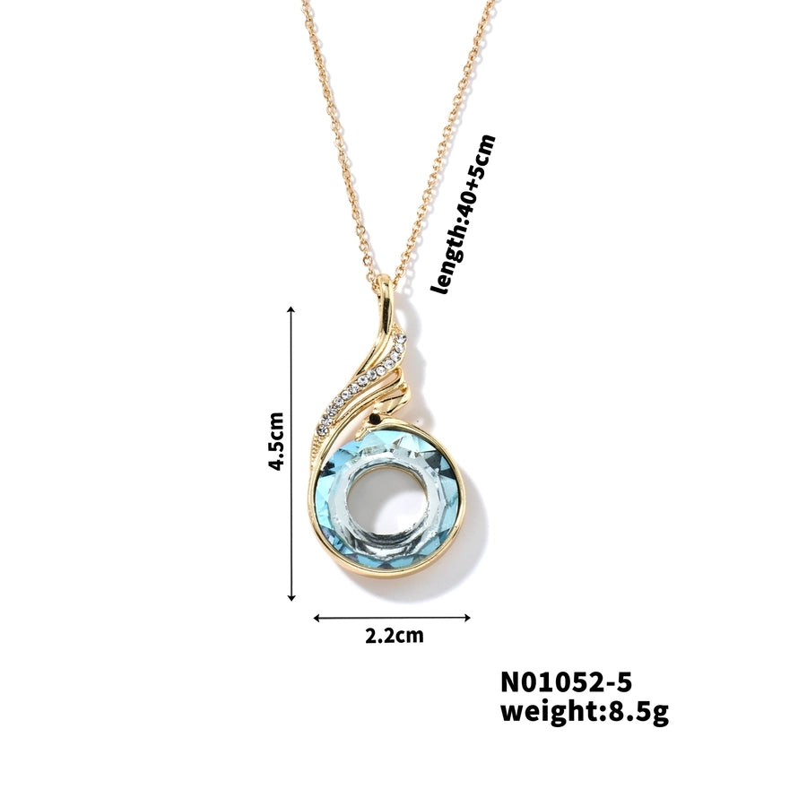 304 Stainless Steel Copper K Gold Plated Inlay Phoenix Round Crystal Zircon Pendant Necklace