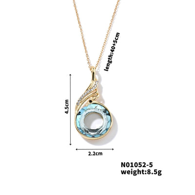 304 Stainless Steel Copper K Gold Plated Inlay Phoenix Round Crystal Zircon Pendant Necklace