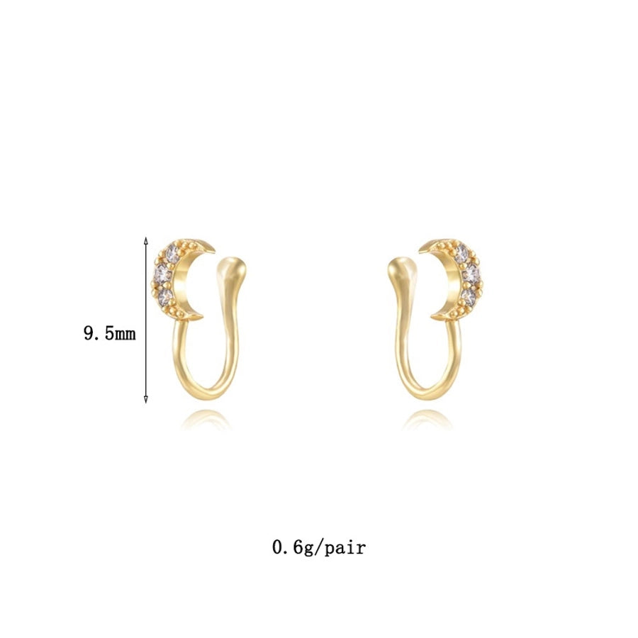 1 Pair IG Style Leaf Moon Heart Shape Inlay Copper Zircon Gold Plated Ear Cuffs
