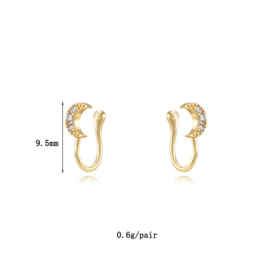 1 Pair IG Style Leaf Moon Heart Shape Inlay Copper Zircon Gold Plated Ear Cuffs
