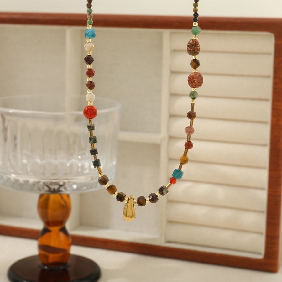 Retro Bohemian Irregular Geometric natural stone Tiger Eye Bracelets Necklace In Bulk