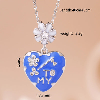 Jewelry IG Style Sweet Heart Shape Flower 304 Stainless Steel Copper Zircon 18K Gold Plated Enamel Inlay Pendant Necklace