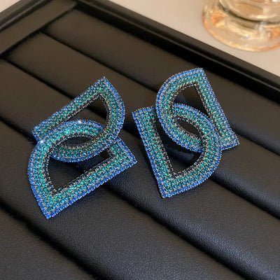 1 pair retro geometric heart shape bow knot alloy rhinestones drop earrings