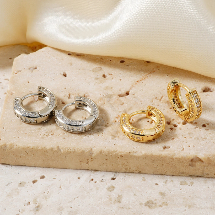 1 Pair Cute Shiny Korean Style Geometric Inlay Copper Zircon K Gold Plated Earrings