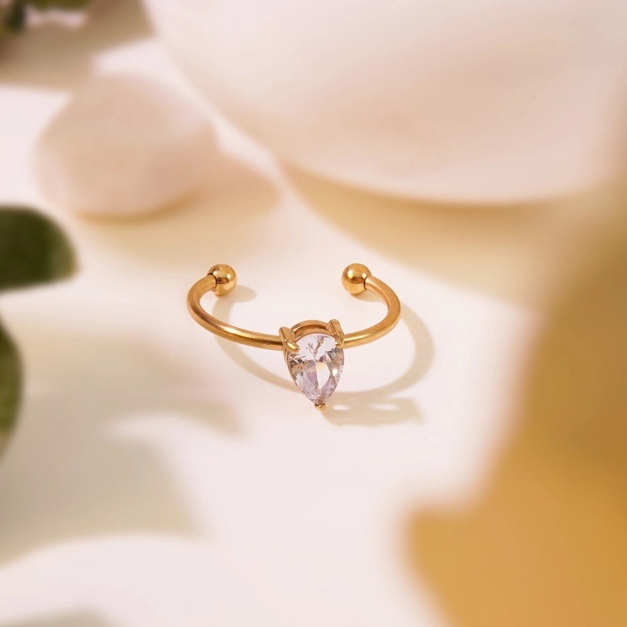 Jewelry Tropical Simple Style Cool Style Triangle Geometric 304 Stainless Steel Artificial Rhinestones 18K Gold Plated Inlay Open Rings