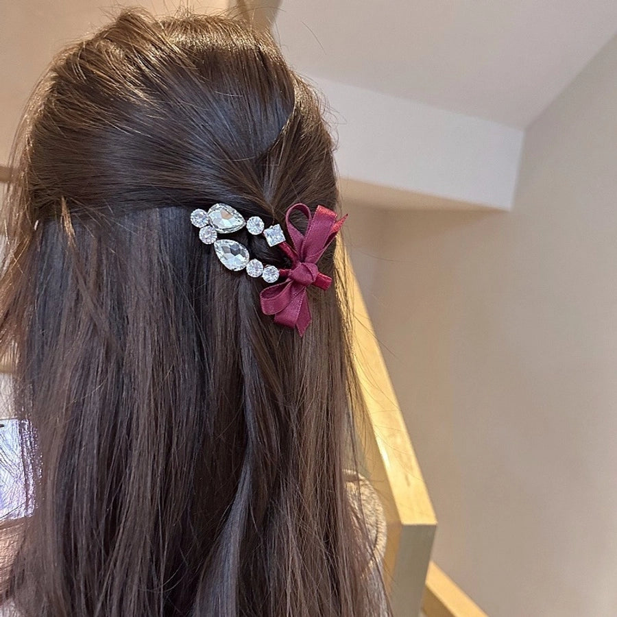 Korean Dongdaemun Hair Accessories Elegant Sweet Bow Rhinestone Hairpin Fashion Bangs Clip Side Clip Women's Side Hairpin