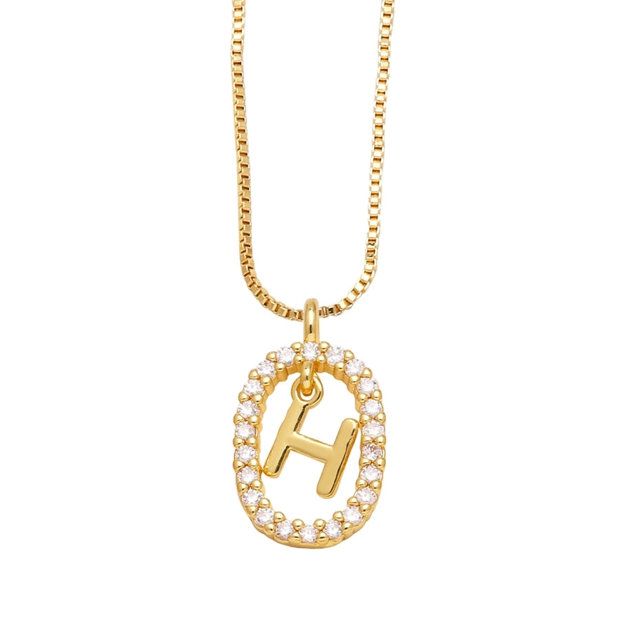 Jewelry Modern Style Simple Style letter 201 Stainless Steel Copper Zircon 18K Gold Plated Inlay Pendant Necklace