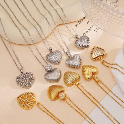 Jewelry Simple Style Heart Shape 304 Stainless Steel Copper Zircon Gold Plated Plating Inlay Pendant Necklace