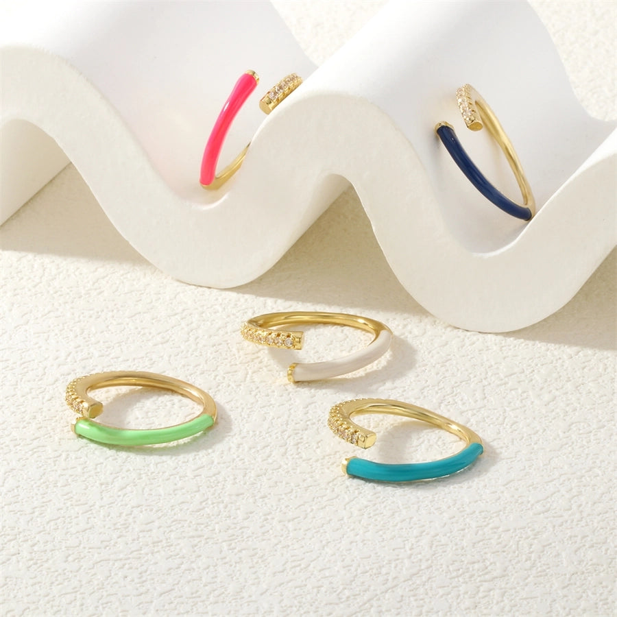 Jewelry Classic Style Geometric Lines Copper Zircon Enamel Rings