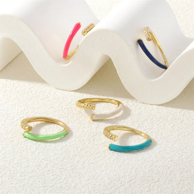 Jewelry Classic Style Geometric Lines Copper Zircon Enamel Rings