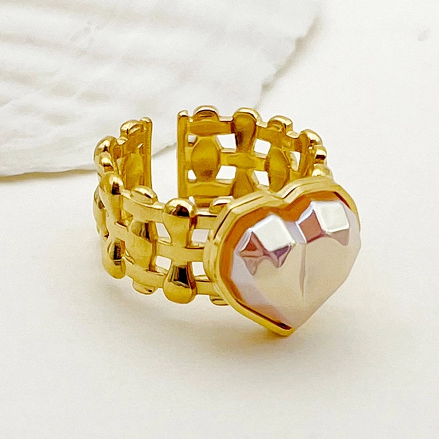 Jewelry IG Style Elegant Sweet Square Heart Shape 304 Stainless Steel Fritillary 14K Gold Plated Plating Inlay Open Rings