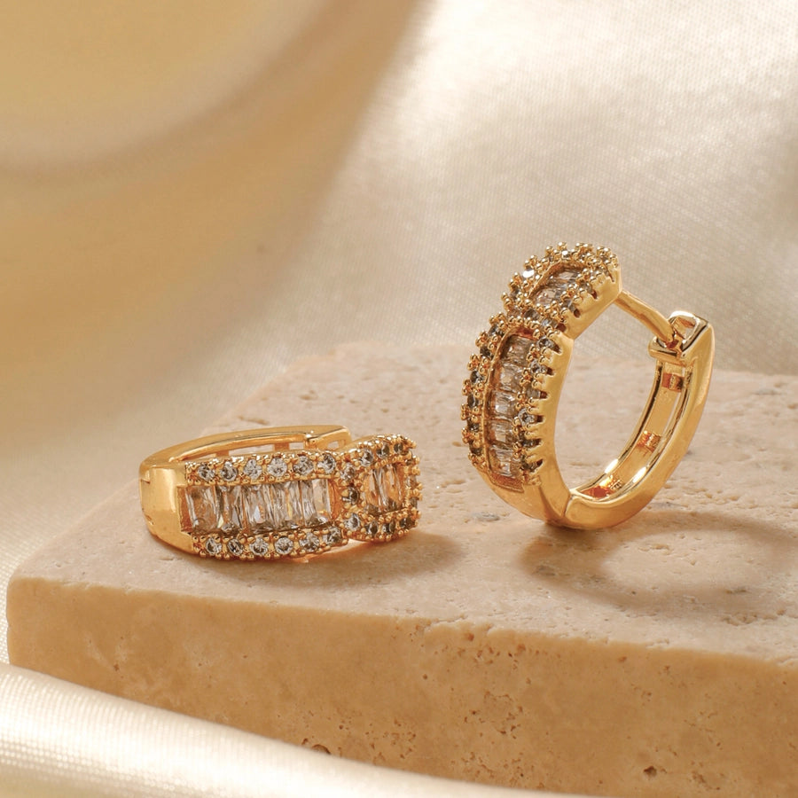 1 Pair Elegant Streetwear Shiny Geometric Inlay Copper Zircon K Gold Plated Rhodium Plated Earrings