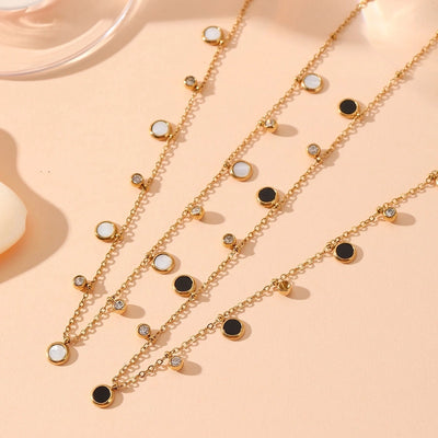 Jewelry Cute Sweet Round Titanium Steel Rhinestones Shell 18K Gold Plated Plating Inlay Pendant Necklace