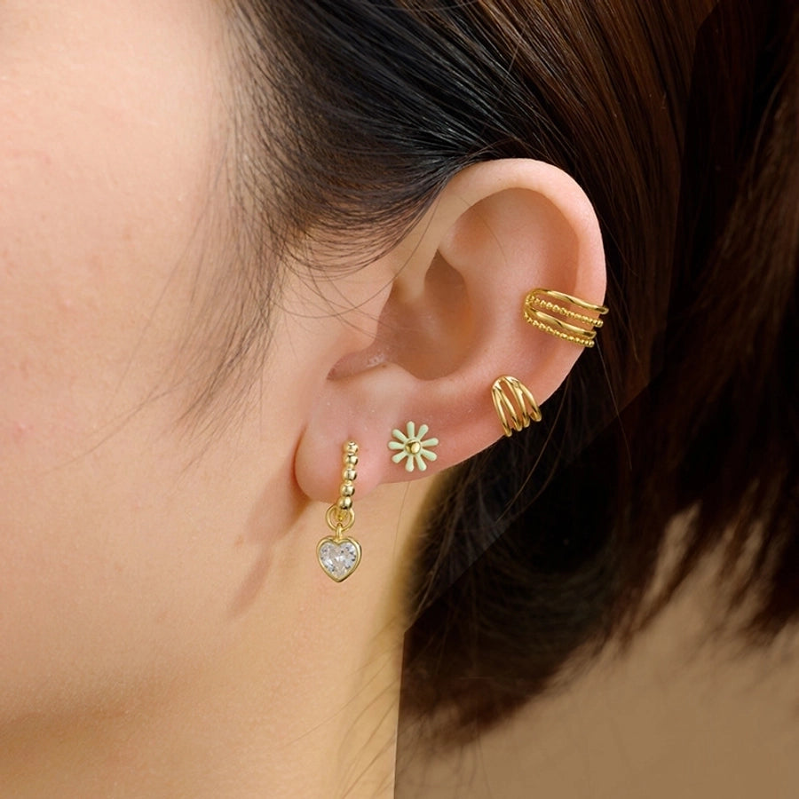 1 Pair Simple Style Heart Shape Copper Zircon Drop Earrings