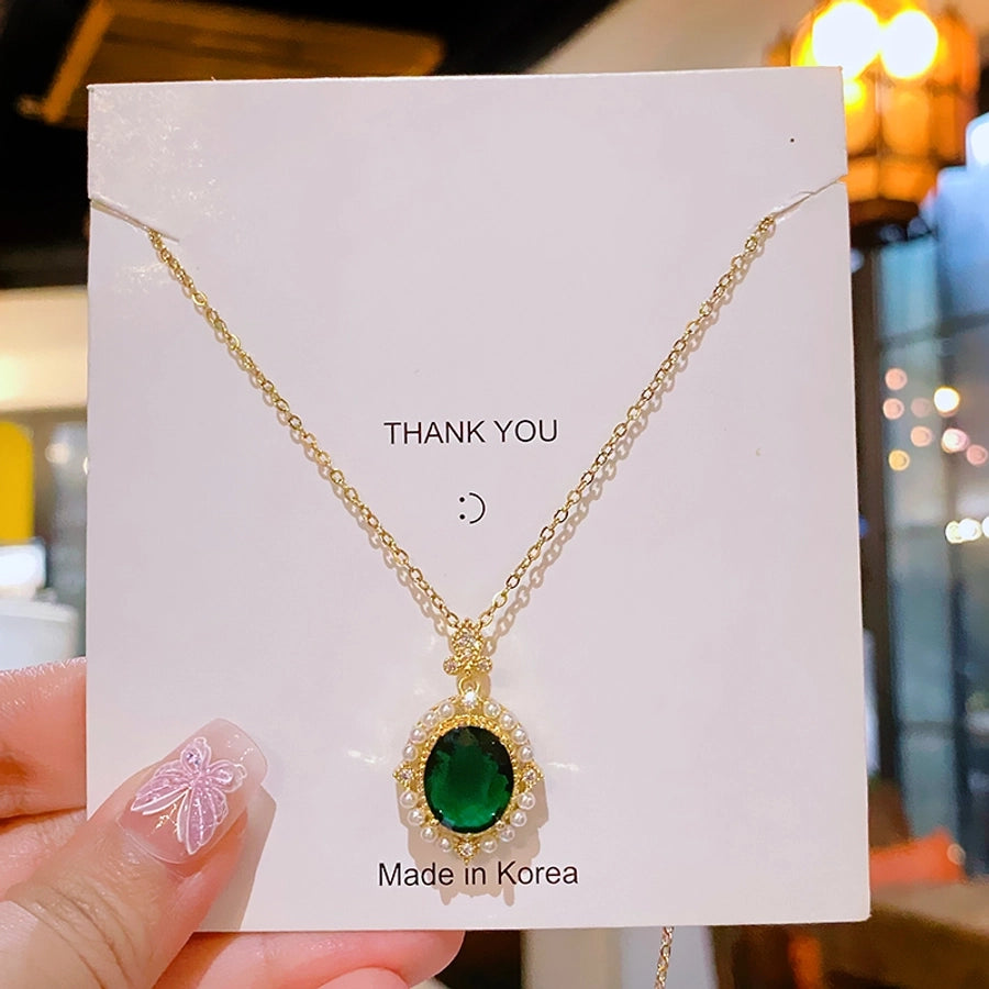 Jewelry Elegant Glam Luxurious Oval Water Droplets Pearl 304 Stainless Steel Copper 18K Gold Plated Pendant Necklace