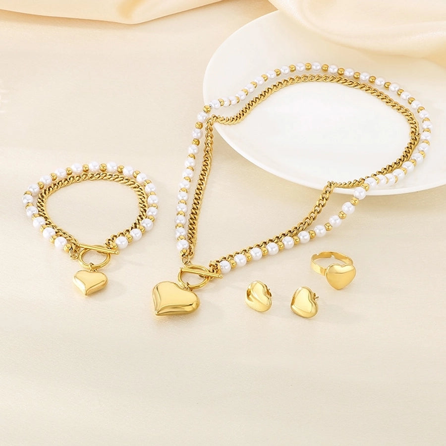 Fashion Retro Stainless Steel Double-Layer Stacked Three-Dimensional Love Pendant Four-Piece Set